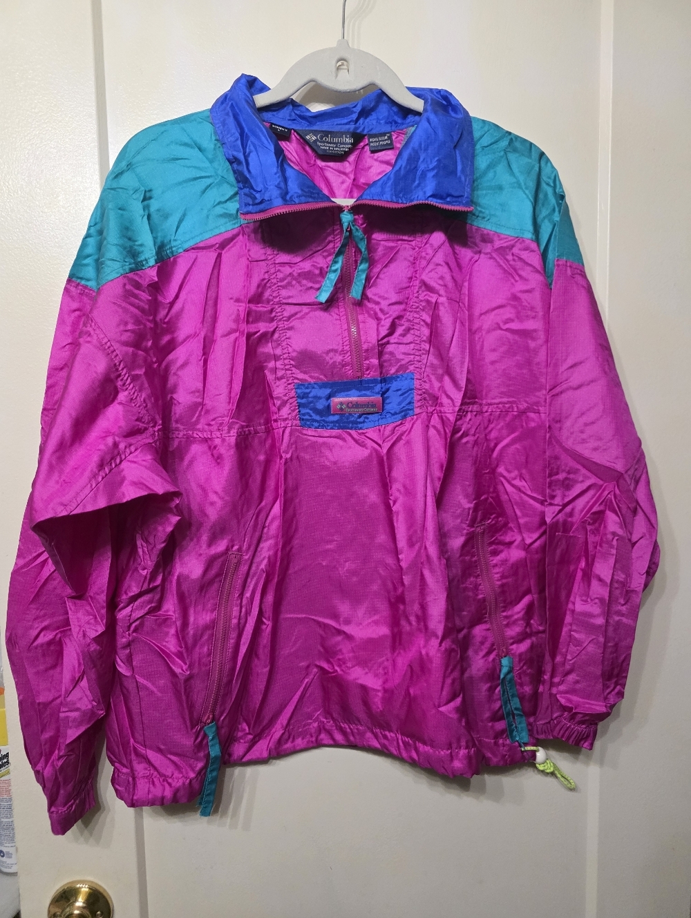 Vintage Columbia Women's Pink and Blue Windbreaker  Jacket